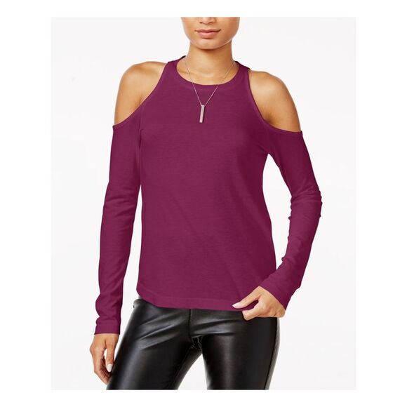 CHELSEA SKY Tops - CHELSEA SKY Womens Cut Out Shoulder Long Sleeve Jewel Neck Top